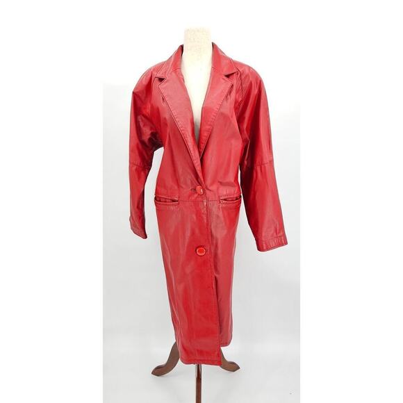Vtg 80s/90s G III Leather Fashions Women's S Oversized Red Leather Trench Coat - Picture 1 of 13